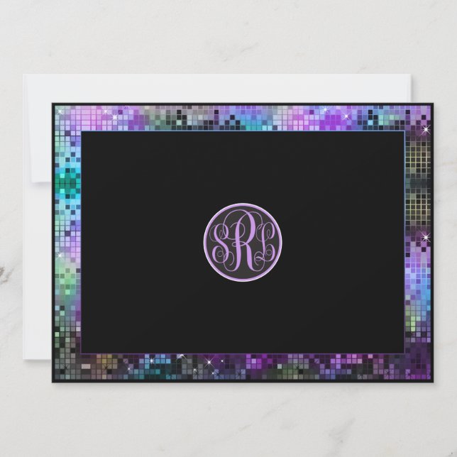 Colourful Retro Disco Glitter Geometric Pattern Invitation (Front)