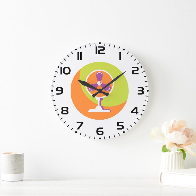 Colourful Retro Electric Fan Summer Pop Art Large Clock (Creator Uploaded)