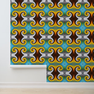 Colourful, retro feather ornament wallpaper