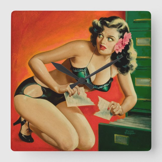 Colourful Retro Femme Fatale Wall Clock (Front)