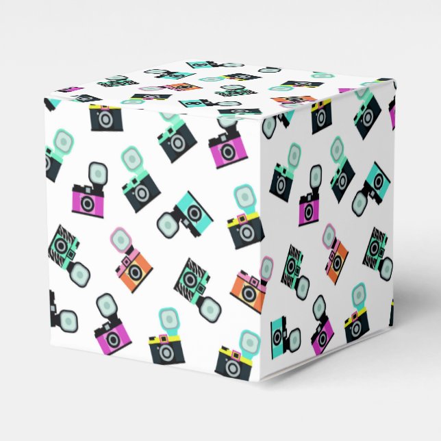 Colourful Retro Flash Camera Pattern  Favour Box (Front Side)