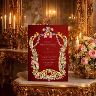 Colourful Retro Floral Baroque Rococo 1700s Weddin Invitation