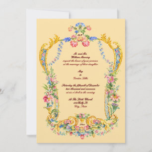 Colourful Retro Floral Baroque Rococo 1700s Weddin Invitation