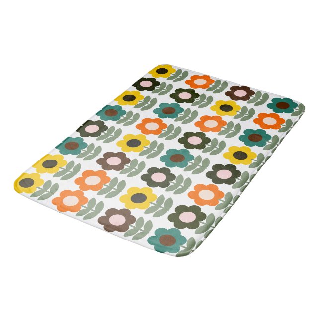 Colourful retro floral bath mat (Angled)
