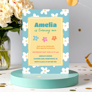 Colourful Retro Floral Birthday Party Invitation