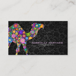 Colourful Retro Floral Camel & Black Damasks Business Card