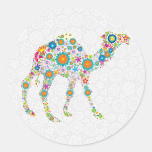 Colourful Retro Floral Camel & White Damasks 2 Classic Round Sticker
