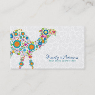 Colourful Retro Floral Camel & White Damasks Business Card