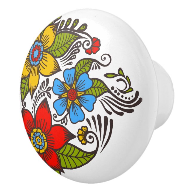 Colourful Retro Floral  Ceramic Knob (Right)
