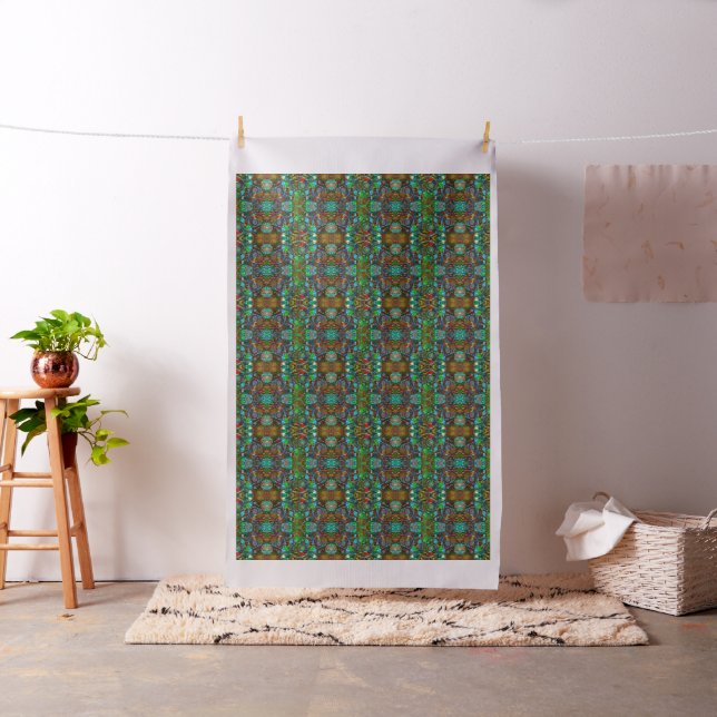 Colourful Retro Floral Collage Geometric Pattern Fabric (In Situ)