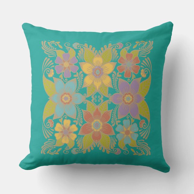 Colourful Retro Floral  Cushion (Front)