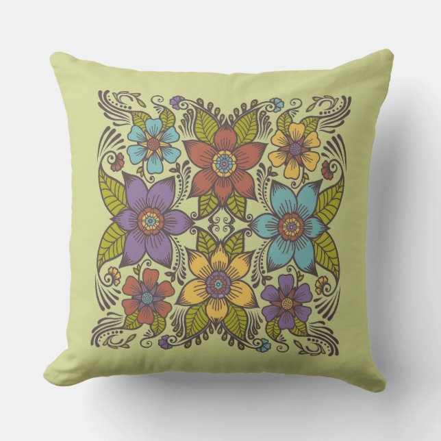 Colourful Retro Floral  Cushion (Front)