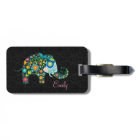 Colourful Retro Floral Elephant Black Damasks