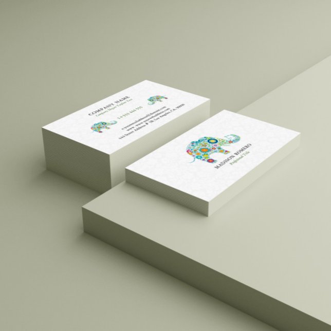 Colourful Retro Floral Elephant Illustration Business Card (Creator Uploaded)