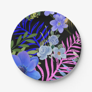 Colourful Retro Floral Fern Botanical Foliage Paper Plate