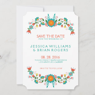 Colourful Retro Floral Frame Save the Date