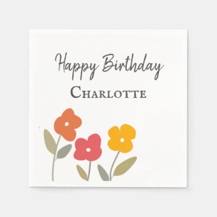 Colourful Retro Floral Happy Birthday   Napkin