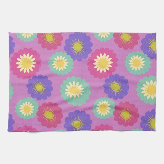 Colourful Retro Floral Kitchen Towel (Horizontal)