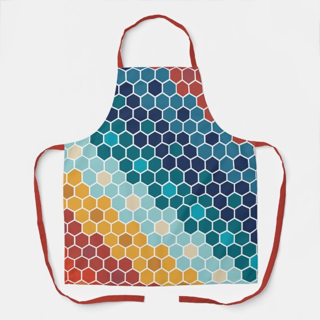 Colourful Retro Floral Mosaic Hexagon Pattern Apron (Front)