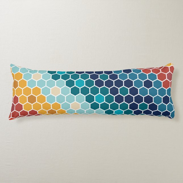 Colourful Retro Floral Mosaic Hexagon Pattern Body Cushion (Front)