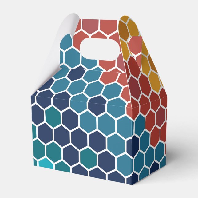 Colourful Retro Floral Mosaic Hexagon Pattern Favour Box (Front Side)