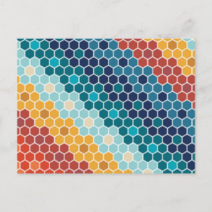 Colourful Retro Floral Mosaic Hexagon Pattern Holiday Postcard