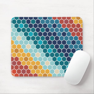 Colourful Retro Floral Mosaic Hexagon Pattern Mouse Pad