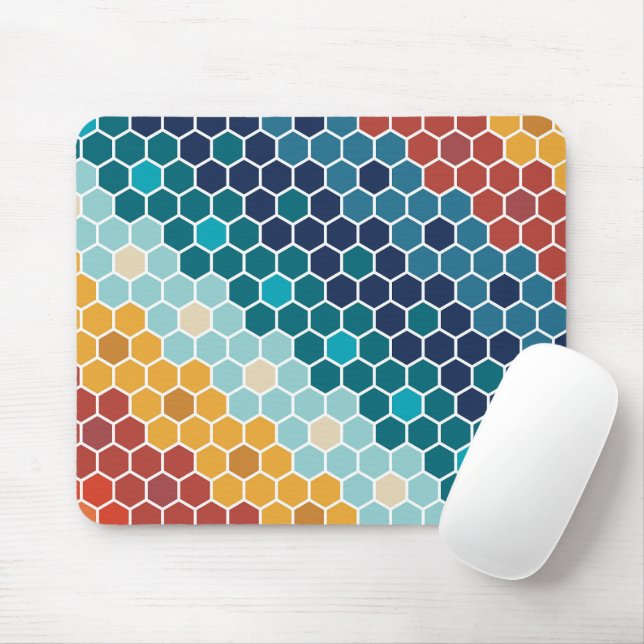 Colourful Retro Floral Mosaic Hexagon Pattern Mouse Pad (With Mouse)