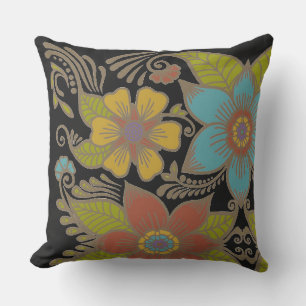 Colourful Retro Floral Outdoor Pillow
