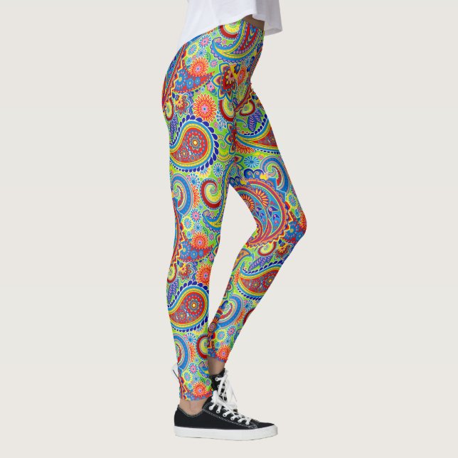Colourful Retro Floral Paisley Pattern Leggings (Right)