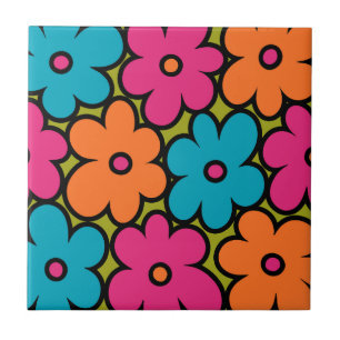 Colourful Retro Floral Pattern Ceramic Tile