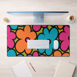 Colourful Retro Floral Pattern Desk Mat