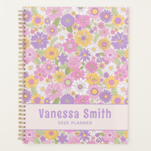 Colourful Retro Floral Pattern Personalised Planne Planner