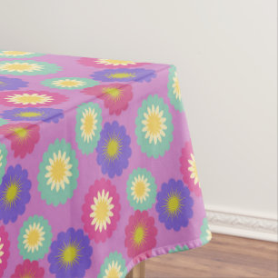 Colourful Retro Floral Pattern Purple Pink Green Tablecloth