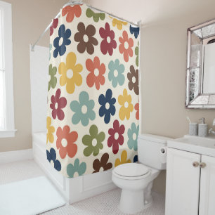 Colourful Retro Floral Pattern Shower Curtain
