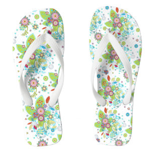 Colourful Retro Floral Pattern Thongs