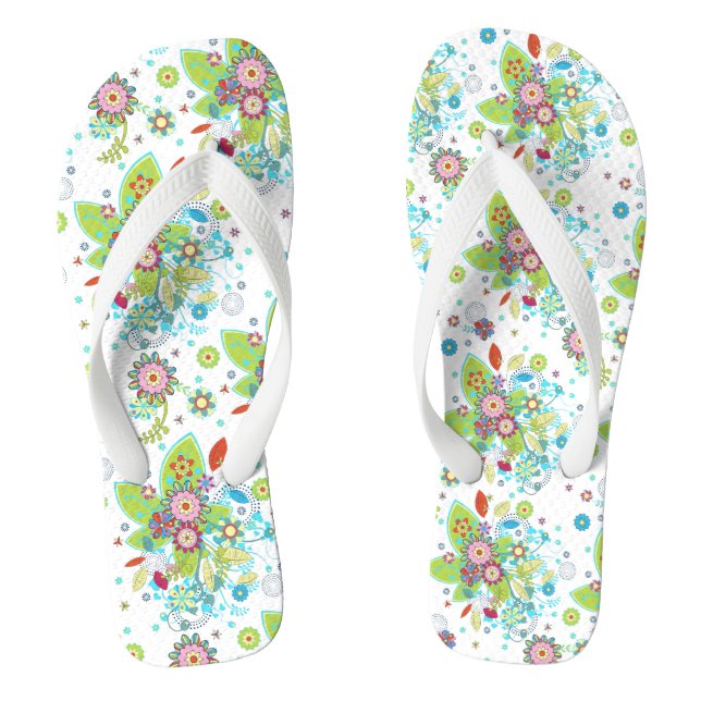 Colourful Retro Floral Pattern Thongs (Footbed)