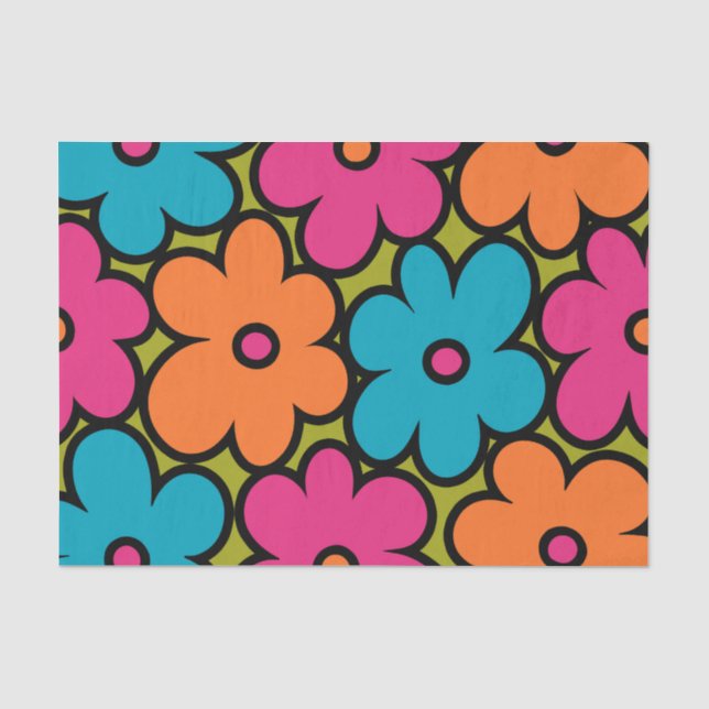 Colourful Retro Floral Pattern Tissue Paper (Front)