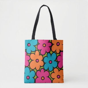 Colourful Retro Floral Pattern Tote Bag