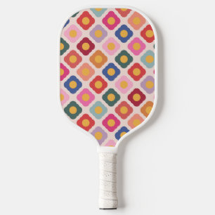 Colourful Retro Floral Pickleball Paddle