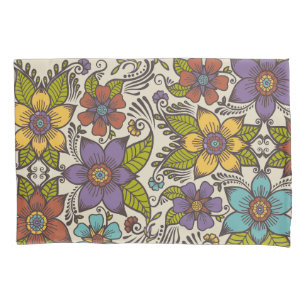 Colourful Retro Floral  Pillowcase