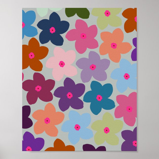 Colourful Retro Floral Poster (Front)