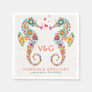 Colourful Retro Floral Sea Horses Napkin