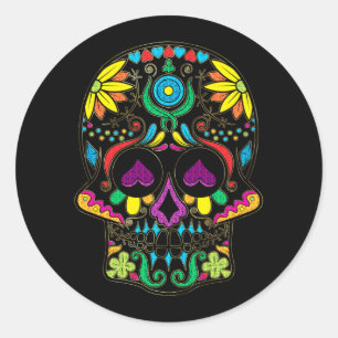 Colourful Retro Floral Sugar Skull 7 Classic Round Sticker
