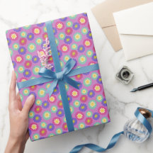 Colourful Retro Florals in Purples Pinks Greens