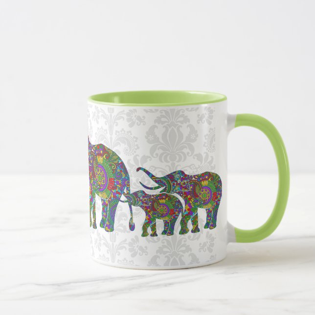 Colourful Retro Flower Elephant Family 2 Mug (Right)