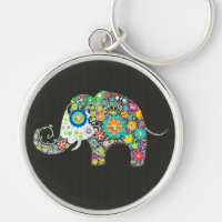 Colourful Retro Flower Elephant With Diamond Studs