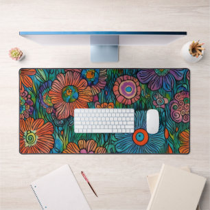 Colourful Retro Flower Garden Desk Mat