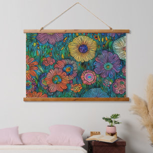 Colourful Retro Flower Garden Hanging Tapestry