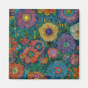 Colourful Retro Flower Garden Magnet